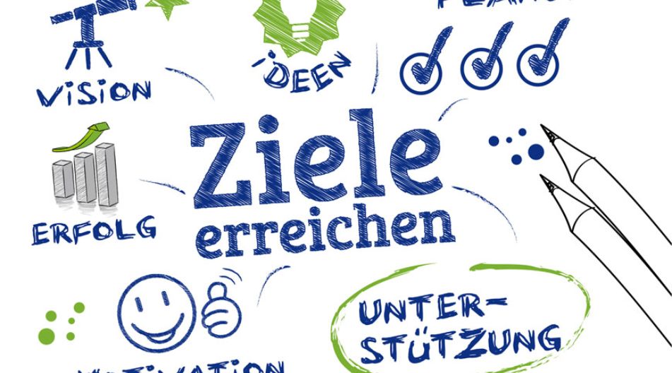 Grafik mit dem Titel „Ziele erreichen“, umgeben von Begriffen wie „Vision“, „Planung“, „Erfolg“, „Unterstützung“, „Motivation“ und „Ideen“. Grafik mit dem Titel „Ziele erreichen“, umgeben von Begriffen wie „Vision“, „Planung“, „Erfolg“, „Unterstützung“, „Motivation“ und „Ideen“.