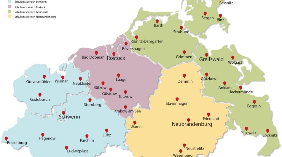 In Mecklenburg-Vorpommern gibt es vier Schulämter.